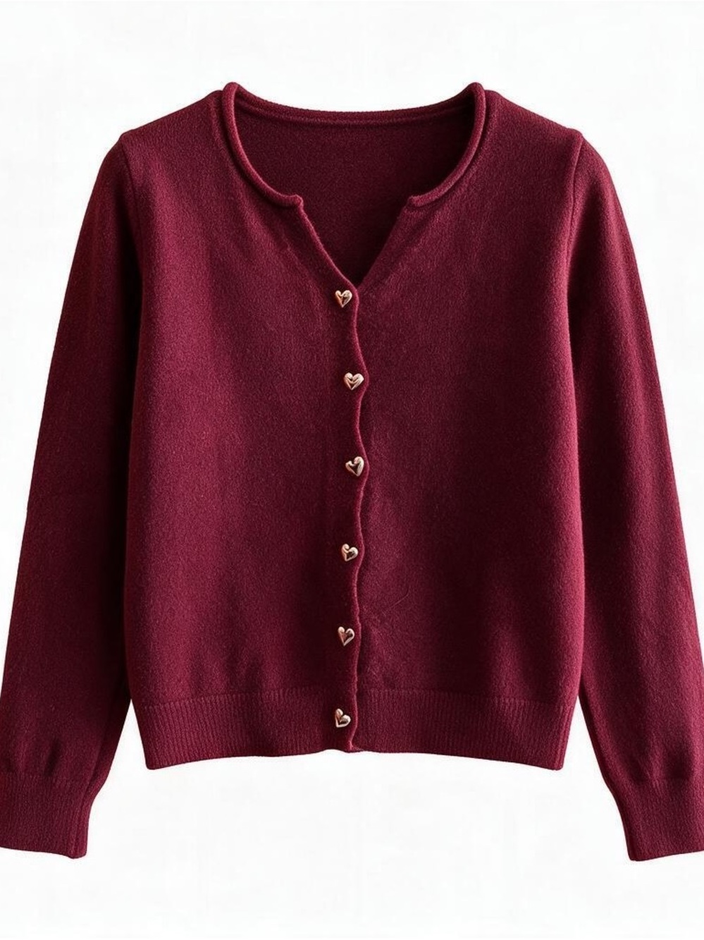 Y2K Women's Cute Heart-Button Cardigan Sweater - Maroon Red